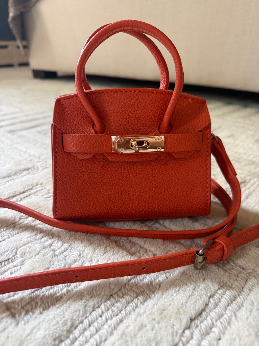 Structured Orange Leather Top-Handle Crossbody Bag